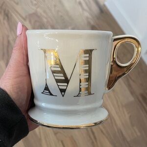 Anthropologie White Mug with Gold Monogram